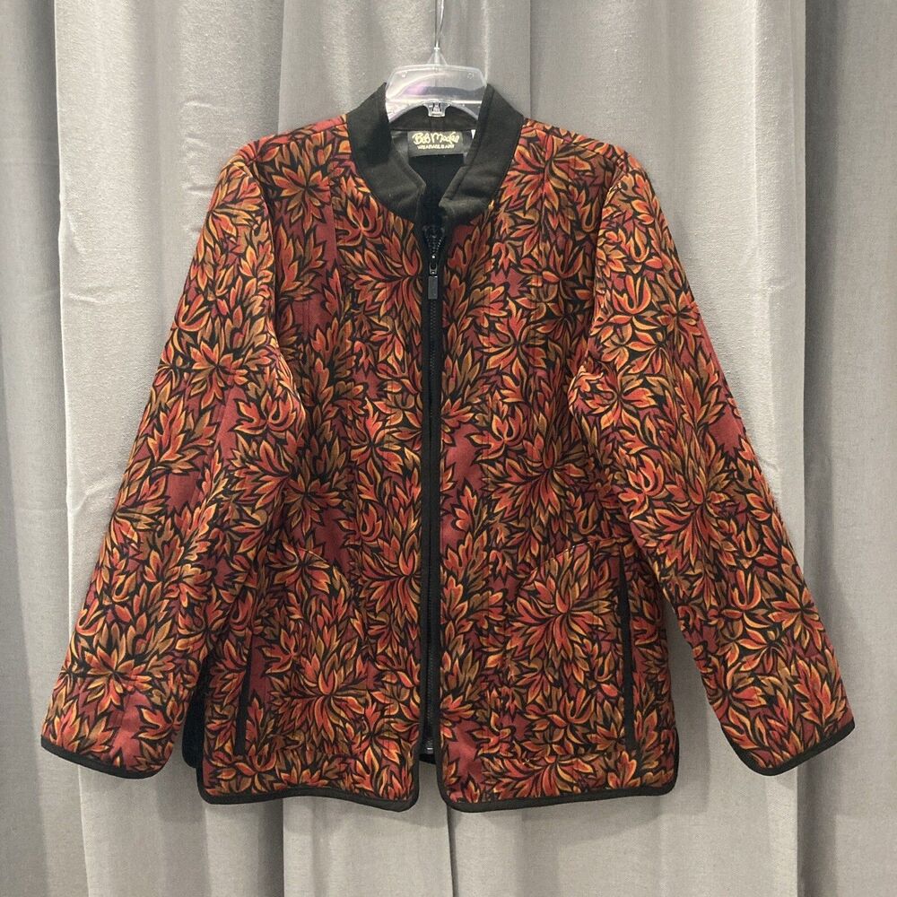 Bob Mackie Wearable Art Jacket All Over Floral Print Orange Large